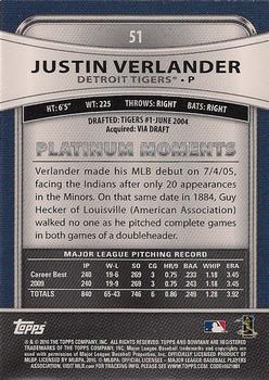 2010 Bowman Platinum #51 Justin Verlander  Back