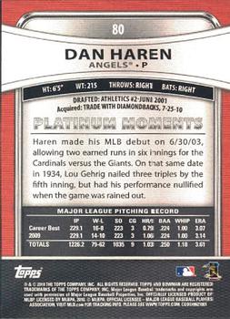 2010 Bowman Platinum #80 Dan Haren  Back