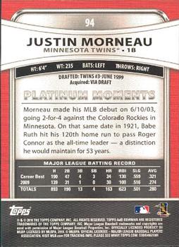 2010 Bowman Platinum #94 Justin Morneau  Back