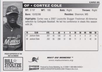 2008 Choice Mat-Su Miners #05 Cortez Cole Back
