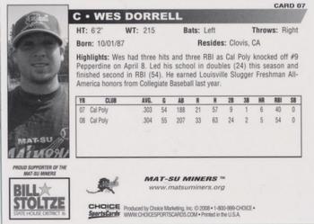 2008 Choice Mat-Su Miners #07 Wes Dorrell Back