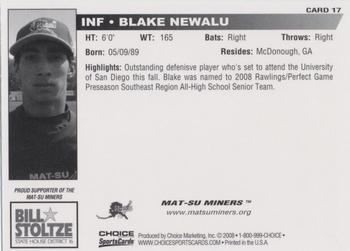 2008 Choice Mat-Su Miners #17 Blake Newalu Back