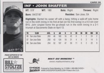 2008 Choice Mat-Su Miners #26 John Shaffer Back