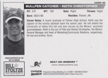 2008 Choice Mat-Su Miners #30 Keith Christopher Back