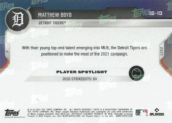 2021 Topps Now Road to Opening Day Detroit Tigers #OD-113 Matthew Boyd Back