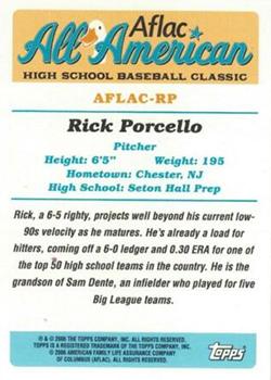2006 Topps AFLAC All-American Classic - Promos #AFLAC-RP Rick Porcello Back