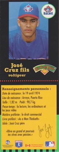 1998 Hit the Books Bookmarks Toronto Blue Jays #NNO José Cruz Jr. Back