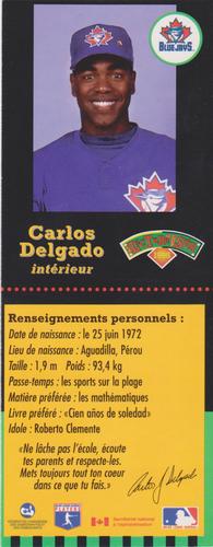 1998 Hit the Books Bookmarks Toronto Blue Jays #NNO Carlos Delgado Back