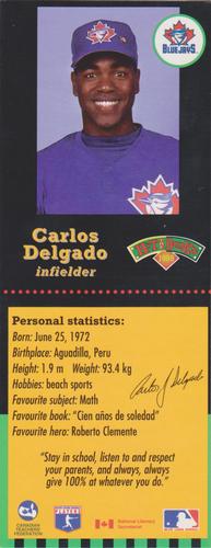 1998 Hit the Books Bookmarks Toronto Blue Jays #NNO Carlos Delgado Front