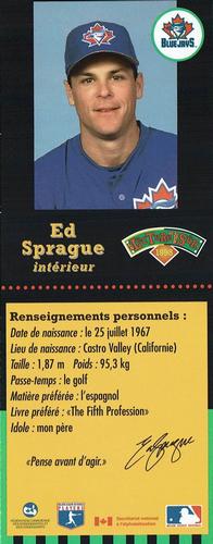 1998 Hit the Books Bookmarks Toronto Blue Jays #NNO Ed Sprague Back