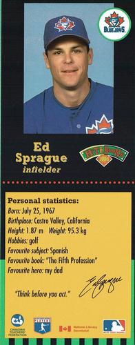 1998 Hit the Books Bookmarks Toronto Blue Jays #NNO Ed Sprague Front