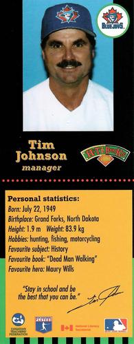 1998 Hit the Books Bookmarks Toronto Blue Jays #NNO Tim Johnson Front