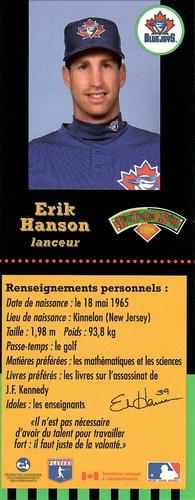 1998 Hit the Books Bookmarks Toronto Blue Jays #NNO Erik Hanson Back