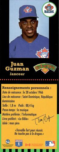 1998 Hit the Books Bookmarks Toronto Blue Jays #NNO Juan Guzman Back