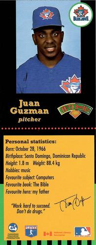 1998 Hit the Books Bookmarks Toronto Blue Jays #NNO Juan Guzman Front