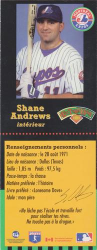 1998 Hit the Books Bookmarks Montreal Expos #NNO Shane Andrews Back