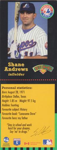 1998 Hit the Books Bookmarks Montreal Expos #NNO Shane Andrews Front