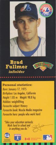 1998 Hit the Books Bookmarks Montreal Expos #NNO Brad Fullmer Back