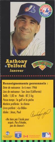1998 Hit the Books Bookmarks Montreal Expos #NNO Anthony Telford Back