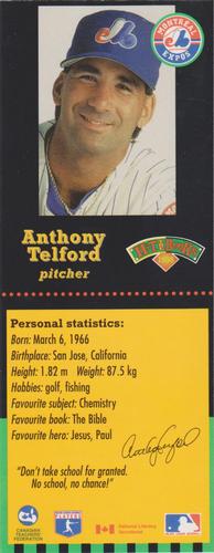 1998 Hit the Books Bookmarks Montreal Expos #NNO Anthony Telford Front