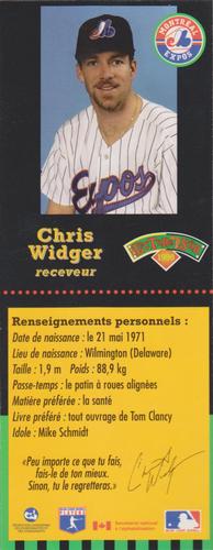 1998 Hit the Books Bookmarks Montreal Expos #NNO Chris Widger Back