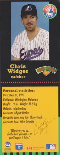 1998 Hit the Books Bookmarks Montreal Expos #NNO Chris Widger Front