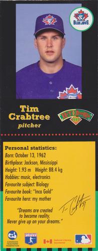 1997 Hit the Books Bookmarks Toronto Blue Jays #NNO Tim Crabtree Front