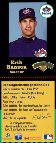 1997 Hit the Books Bookmarks Toronto Blue Jays #NNO Erik Hanson Back