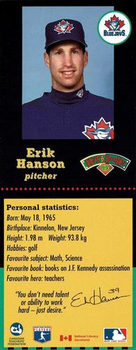1997 Hit the Books Bookmarks Toronto Blue Jays #NNO Erik Hanson Front
