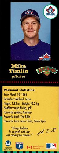 1997 Hit the Books Bookmarks Toronto Blue Jays #NNO Mike Timlin Front