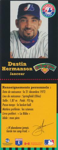 1999 Hit the Books Bookmarks Montreal Expos #NNO Dustin Hermanson Back