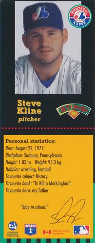 1999 Hit the Books Bookmarks Montreal Expos #NNO Steve Kline Front