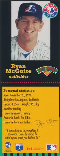 1999 Hit the Books Bookmarks Montreal Expos #NNO Ryan McGuire Front