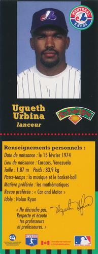 1999 Hit the Books Bookmarks Montreal Expos #NNO Ugueth Urbina Back