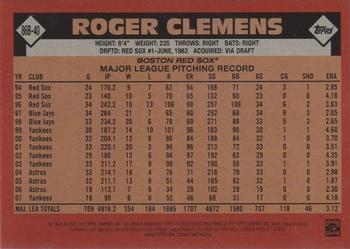 2021 Topps - 1986 Topps Baseball 35th Anniversary Green (Series One) #86B-40 Roger Clemens Back