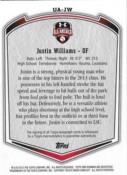 2013 Bowman Draft Picks & Prospects - Under Armour All-America Game Autographs #UA-JW Justin Williams Back