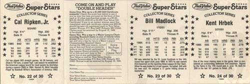 1986 True Value - Panels #22-24 Cal Ripken Jr. / Bill Madlock / Kent Hrbek Back