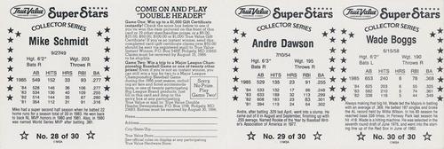 1986 True Value - Panels #28-30 Mike Schmidt / Andre Dawson / Wade Boggs Back
