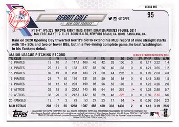 2021 Topps - Yellow #95 Gerrit Cole Back