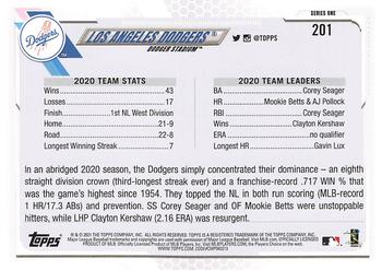 2021 Topps - Yellow #201 Los Angeles Dodgers Back
