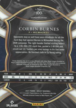 2021 Panini Select #100 Corbin Burnes Back