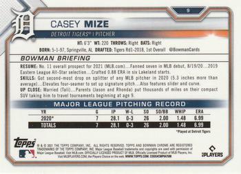 2021 Bowman Chrome #9 Casey Mize Back