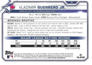 2021 Bowman Chrome #10 Vladimir Guerrero Jr. Back