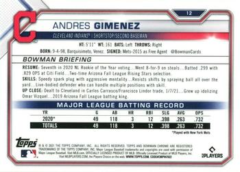 2021 Bowman Chrome #12 Andres Gimenez Back