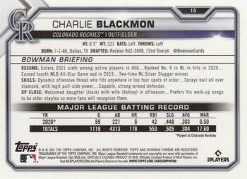 2021 Bowman Chrome #15 Charlie Blackmon Back