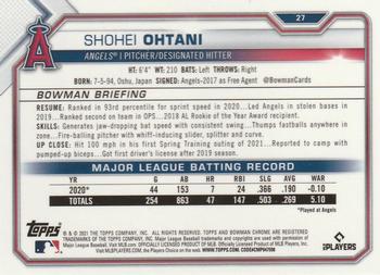 2021 Bowman Chrome #27 Shohei Ohtani Back