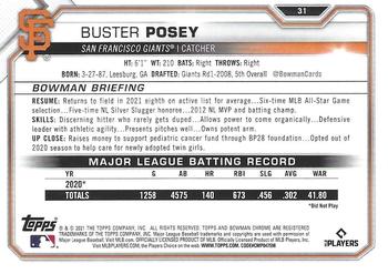 2021 Bowman Chrome #31 Buster Posey Back