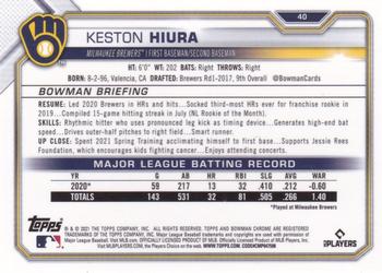 2021 Bowman Chrome #40 Keston Hiura Back