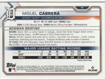 2021 Bowman Chrome #44 Miguel Cabrera Back