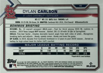 2021 Bowman Chrome #45 Dylan Carlson Back